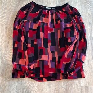 Ann Taylor Red and Black Graphic Blouse with 3/4 Sleeves